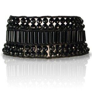 Patricia Candido Black Onyx Beaded Choker Necklace Hand Sewn on Black Cord NWOT